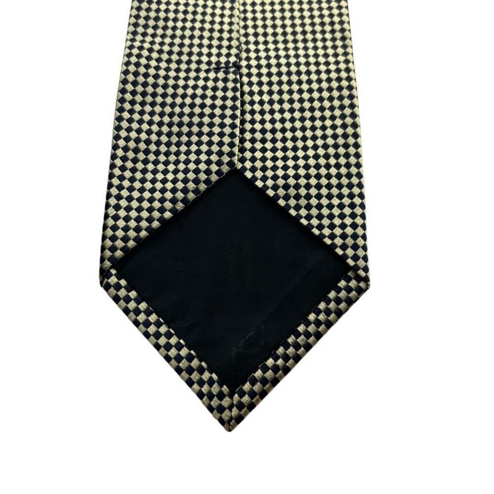 Bergamo New York Silk Checkered Black and Gold Necktie Tie - Picture 3 of 4
